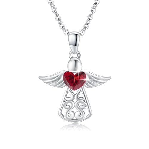 Schutzengel Kette für Damen 925 Sterling Silber Geburtsstein Engel Anhänger Kette Schutzengel Geburtsstein Halskette Engel Schmuck Geschenke für Damen Mädchen Mutter (Juli) von OHAYOO