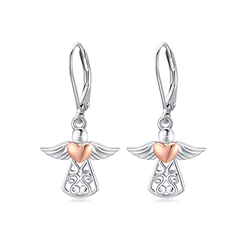 OHAYOO Schutzengel Ohrringe 925 Sterling Silber Engel Ohrringe für Frauen mit Stern/Herz Engelsflügel Tropfen Ohrringe Engel Schmuck Geschenk für Frauen (Roségold) von OHAYOO