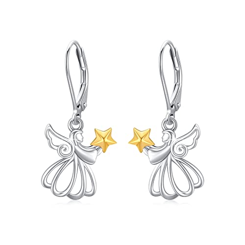 Schutzengel Ohrringe 925 Sterling Silber Engel Ohrringe für Frauen mit Stern Engelsflügel Tropfen Ohrringe Engel Schmuck Geschenk für Frauen (Goldfarb) von OHAYOO