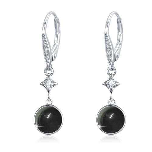 Schwarzer Onyx Creolen Ohrringe 925 Sterling Silber Schwarzer Onyx Leverback Tropfen Ohrringe Hängend Damen Mädchen von OHAYOO