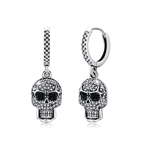 OHAYOO Totenkopf Ohrringe Damen 925 Sterling Silber Totenkopf Creolen Ohrring Herren Gothic Ohrringe Halloween Schmuck Totenkopf Geschenke Für Damen Herren von OHAYOO