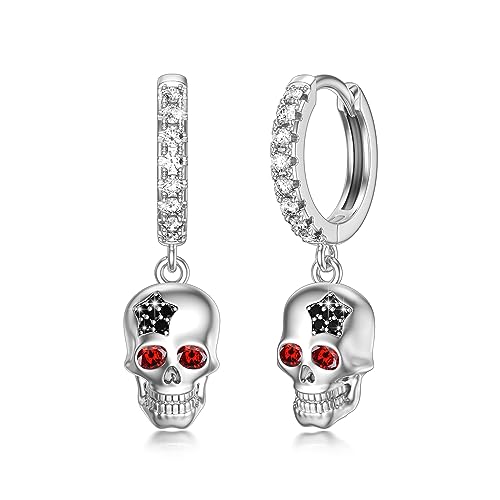 Totenkopf Ohrringe 925 Sterling Silber Totenkopf Huggie Creolen Ohrringe Halloween Gothic Schmuck für Unisex Damen Herren Mädchen Teenager Geschenke von OHAYOO