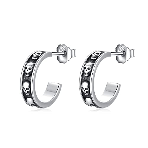 Totenkopf Creolen Ohrringe Silber 925 Totenkopf Herren Ohrringe Damen Klapp Creolen Schmuck für Frauen Männe von OHAYOO