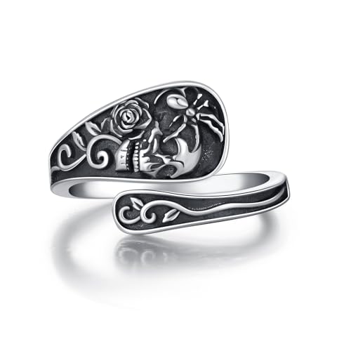 OHAYOO Totenkopf Ring Damen 925 Sterling Silber Vintage Löffel Ring Offen Fingerring Retro Gothic Skull Schmuck für Damen Herren OHAYOO Totenkopf Ring Damen 925 Sterling Silber Vintage Löffel Ring Offen Fingerring Retro Gothic Skull Schmuck für Damen Herren von OHAYOO
