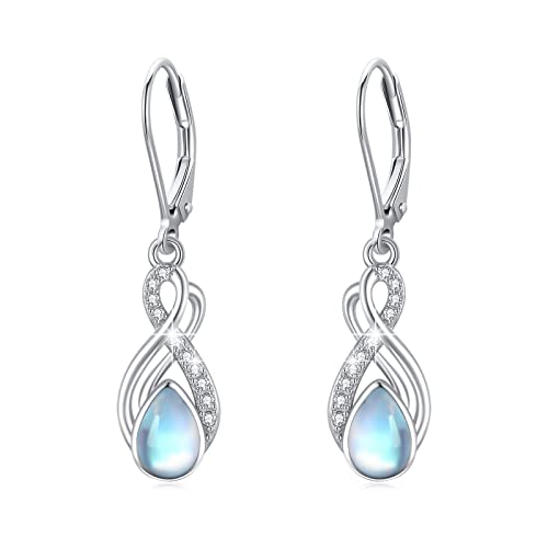 Unendliche Mondstein Ohrringe für Frauen 925 Sterling Silver Unendliche Leverback Tropfen Ohrringe Hängend Regenbogen Mondstein Schmuck Unendliche Geschenke für Damen Herren von OHAYOO