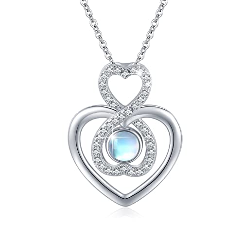 Kette Damen Infinity Herz Halskette 925 Sterling Silber Mondstein Kette Mondstein Anhänger mit Zirkonia Geburtstag Valentinstag Weihnachten Muttertag Schmuck Geschenke Für Frauen Freundin Frau Mama von OHAYOO