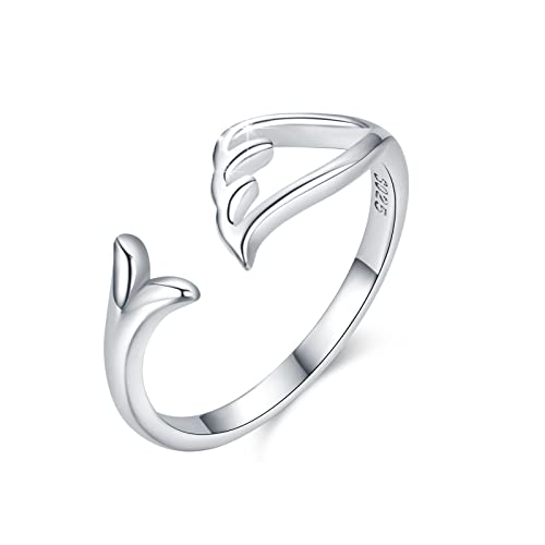 Verstellbarer Feder Ring Silber 925 Feder Offene Ringe Engels Flügel Schmuck Geburtstag Geschenk für Damen Frauen von OHAYOO