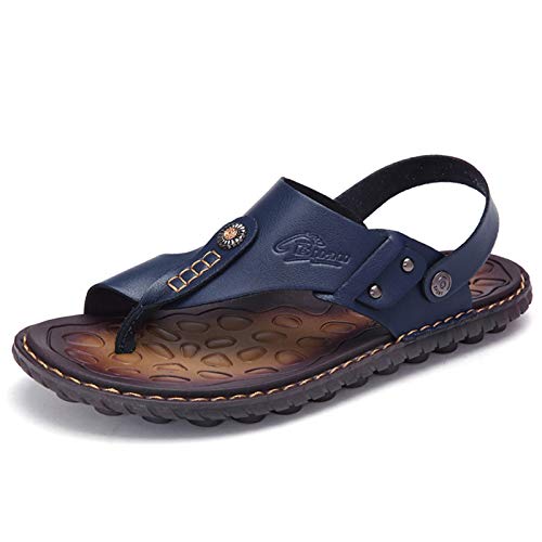 OHCHSH Herren Pantoffel des Slip-on-flip Flops für Schuhe Leder Zehenring Art-Strand 9 m us blau von OHCHSH