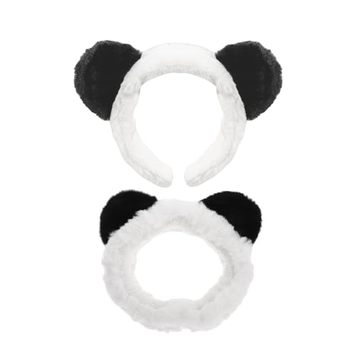 2 Stück Plüsch Panda Stirnband Weiches Elastisches Haarband Verstellbares Haarschmuck für Gesichts Wäsche Spa-Kostüm von OHEETU