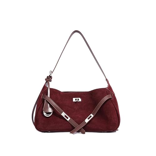 OHERUWKLS Damen Wildleder Umhängetasche Y2K Crossbody Mode Herbst Und Winter Mit Reißverschluss Geldbörse,Burgundy von OHERUWKLS