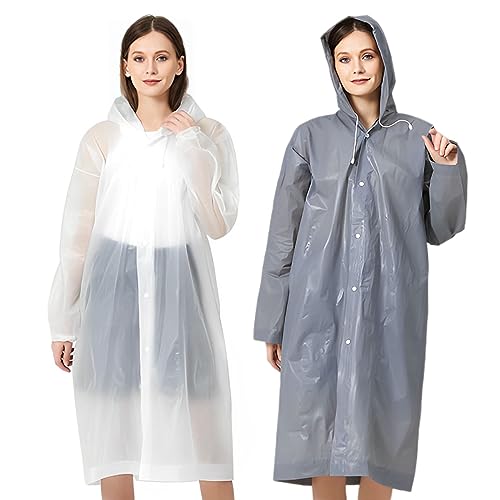 OHHXGK Regenponcho [2 Stück] Unisex Wiederverwendbar Transparent Regenmantel EVA Tragbarer Wasserdicht Regencape Atmungsaktiv Regenjacke für Reisen, Wandern, Radfahren & Camping (Weiß+Grau) von OHHXGK