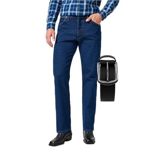 OHN24 Bundle Wrangler 13MWZ Cowboy Cut Jeans Rodeo inkl. Gürtel (Dark Stone, W33/L34) von OHN24