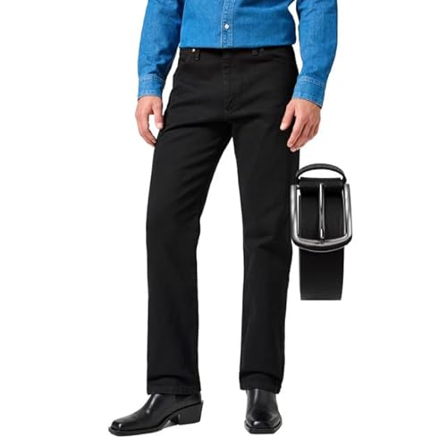 OHN24 Bundle Wrangler 13MWZ Cowboy Cut Jeans Rodeo inkl. Gürtel (Shadow Black, W40/L34) von OHN24