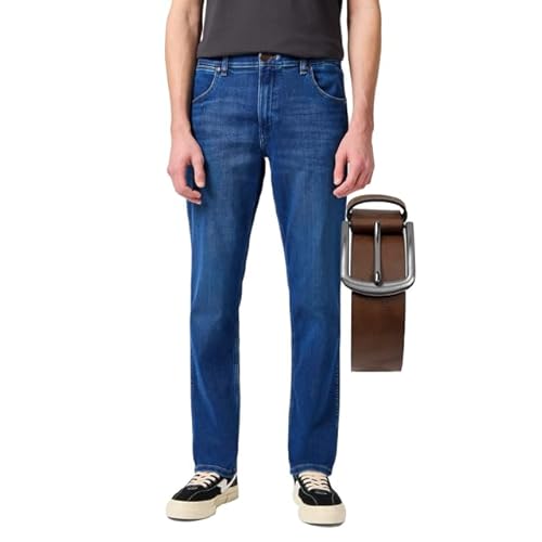 OHN24 Bundle Wrangler Greensboro Herren Jeans Stretch Stretchjeans inkl. Gürtel (Olympia + Brauner Gürtel, W38/L30) von OHN24