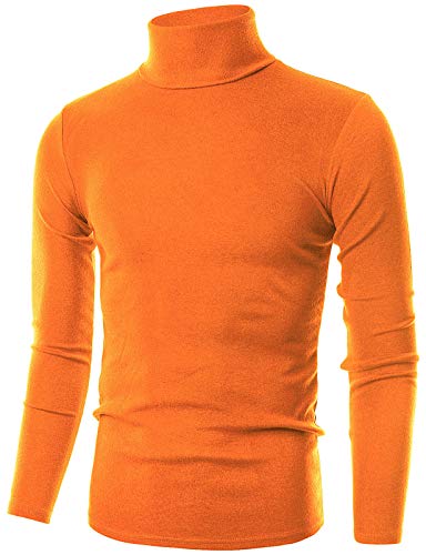 Ohoo Herren Slim Fit Rollkragenpullover Leichter Pullover, Dct005 (100 % Baumwolle/kein Fleece), Orange, XX-Large von OHOO