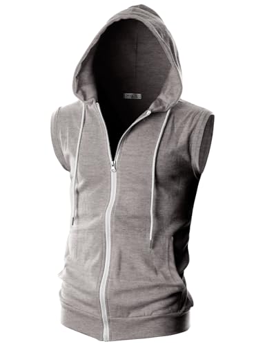 OHOO Männer Slim Fit ärmellos Leicht Zip-Up mit Kapuze Weste mit Reißverschluss-Trim Dcf012-Brown X-Large von OHOO