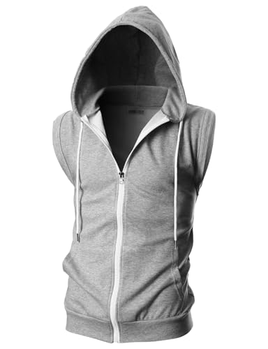 OHOO Männer Slim Fit ärmellos Leicht Zip-Up mit Kapuze Weste mit Reißverschluss Trim Dcf012-Gray Medium von OHOO
