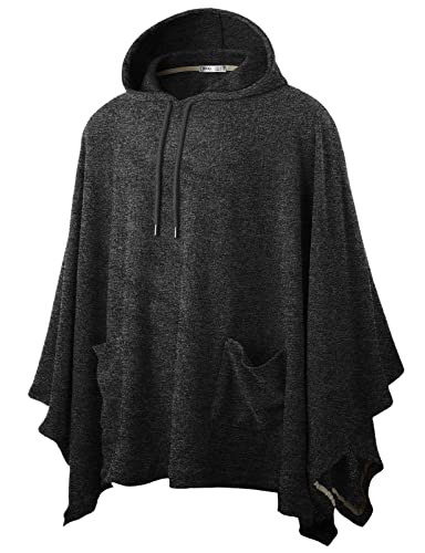 Ohoo Herren Kapuzenponcho Cape Umhang Mode Hoodie Pullover mit Tasche, Dcf702-charcoal, XXL von OHOO
