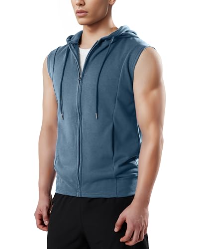 Ohoo Herren-Kapuzenpullover, schmale Passform, ärmellos, leicht, mit Reißverschluss, DCF111-smokeyblue, XL von OHOO