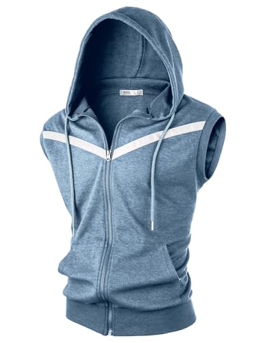 Ohoo Herren Kapuzenweste mit Reißverschluss, schmale Passform, ärmellos, leicht, mit Reißverschluss, Dcf113-himmelblau/weiß, Large Ohoo Herren Kapuzenweste mit Reißverschluss, schmale Passform, ärmellos, leicht, mit Reißverschluss, Dcf113-himmelblau/weiß, Large von OHOO