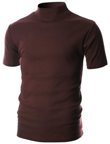 Ohoo Herren-Pullover, kurzärmelig, mit Rollkragen, leicht, schmale Passform, Dct105-Burgunderrot, L von OHOO