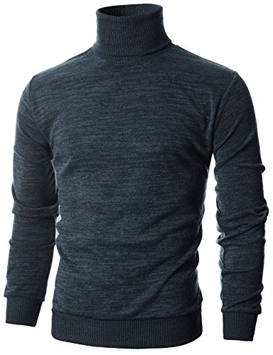 Ohoo Herren-Rollkragenpullover mit gerippten Bündchen und Saum in schmaler Passform, lange Ärmel, Dcp024-anthrazit, XL von OHOO