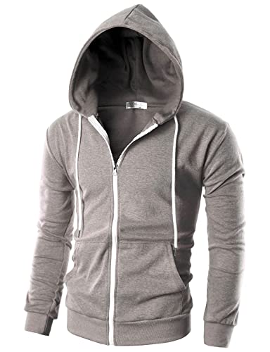 Ohoo Herren Slim Fit Langarm Leichte Zip-Up Hoodie Mit Kanga Tasche Dcf002 Braun Große von OHOO