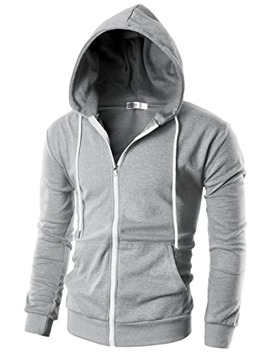 Ohoo Herren Slim Fit Langarm Leichte Zip-Up Hoodie Mit Kanga Tasche Dcf002 Grau Große von OHOO