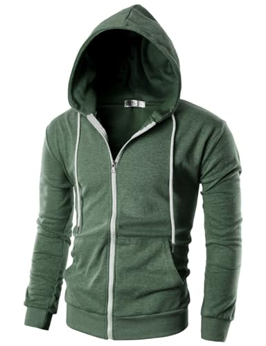 Ohoo Herren Slim Fit Langarm Leichte Zip-Up Hoodie Mit Kanga Tasche Dcf002 Jade Grün Große von OHOO