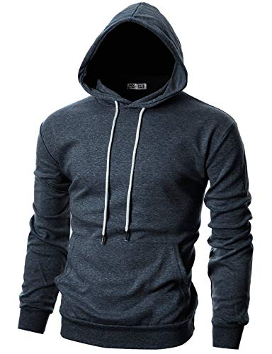 Ohoo Herren Slim Fit Langarm Leichter Pullover Basic Hoodie mit Kängurutasche (Größe XS ~ 3XL), Dcf010-navy Melange, Medium Hoch von OHOO