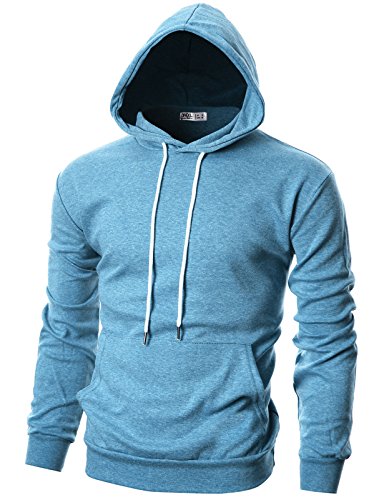 Ohoo Herren Slim Fit Langarm Leichter Pullover Basic Hoodie mit Kängurutasche (Größe XS ~ 3XL), Dcf010-sky Blau, Large Hoch von OHOO