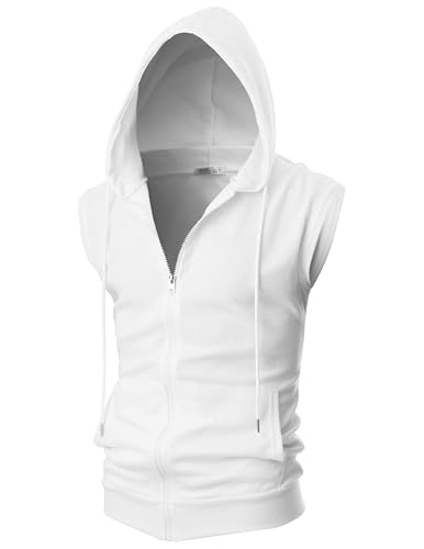 Ohoo Herren-Sweatshirt mit Kapuze, schmale Passform, ärmellos, leicht, mit Reißverschluss, Dcf012-weiß, XXL Ohoo Herren-Sweatshirt mit Kapuze, schmale Passform, ärmellos, leicht, mit Reißverschluss, Dcf012-weiß, XXL von OHOO