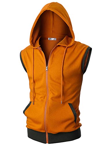 Ohoo Herren-Sweatshirt mit Kapuze, schmale Passform, ärmellos, leicht, mit Reißverschluss, Dcf052-Dunkelorange, XX-Large von OHOO