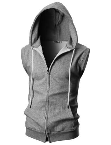 Ohoo Männer Slim Fit Ärmellos Leicht Zip-up mit Kapuze Weste mit Reißverschluss Trim Dcf011-Deepgrey X-Large von OHOO