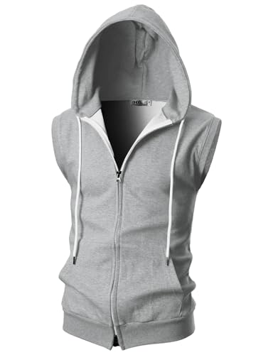 Ohoo Männer Slim Fit Ärmellos Leicht Zip-up mit Kapuze Weste mit Reißverschluss Trim Dcf011-Gray XX-Large von OHOO