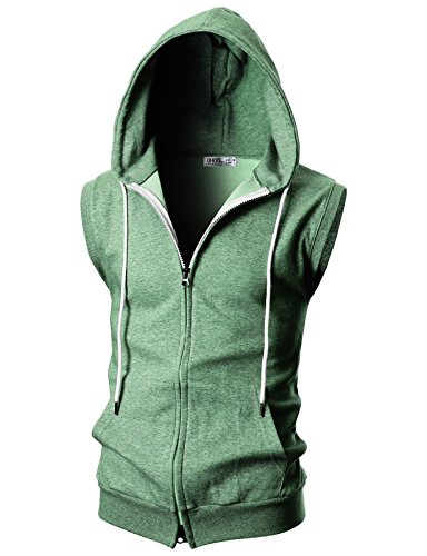 Ohoo Männer Slim Fit Ärmellos Leicht Zip-up mit Kapuze Weste mit Reißverschluss Trim Dcf011-Jadegrün Großen von OHOO