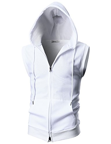 Ohoo Männer Slim Fit Ärmellos Leicht Zip-up mit Kapuze Weste mit Reißverschluss Trim Dcf011-Weiß Große von OHOO
