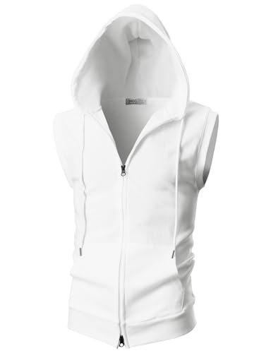 Ohoo Männer Slim Fit Ärmellos Leicht Zip-up mit Kapuze Weste mit Reißverschluss Trim Dcf011-Weiß XX-Large von OHOO