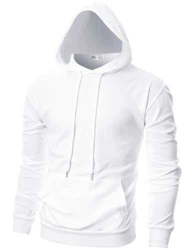 Ohoo Männer Slim Fit Langarm Leichter Hoodie Mit Kanga Tasche Dcf010-Weiß X-Large von OHOO
