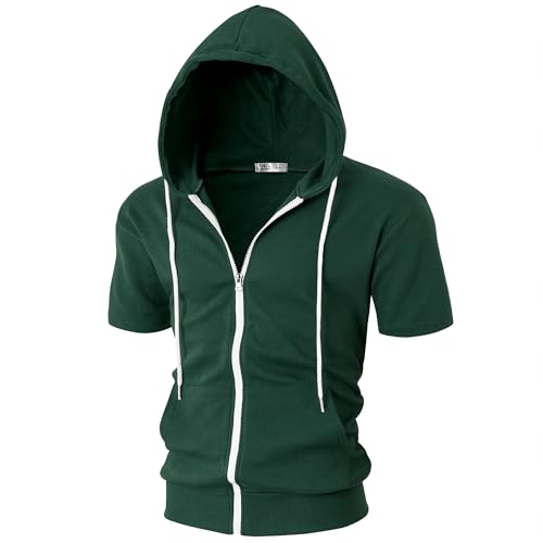 Ohoo Männer Slim Fit Short Sleeve Leichte Zip-up Hoodie mit Kanga Tasche Dcf007-Grün Kleine von OHOO
