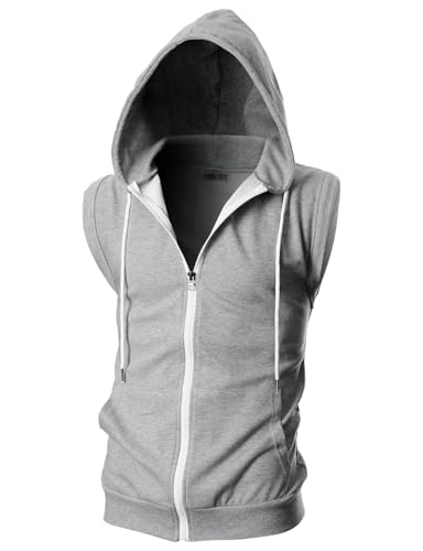 Ohoo Männer Slim Fit ärmellos Leicht Zip-Up mit Kapuze Weste mit Reißverschluss-Trim Dcf012-Grau Großen von OHOO