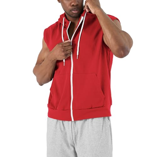 Ohoo Männer Slim Fit ärmellos Leicht Zip-Up mit Kapuze Weste mit Reißverschluss-Trim Dcf012-Red Xx-Large von OHOO