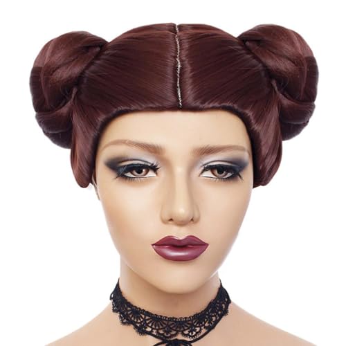 Cosplay Prinzessin Leia Doppelbrötchen Kunsthaar Anime Cosplay Perücke Synthetische Perücken Mädchen Frauen Männer Perücken von OHORTLNB