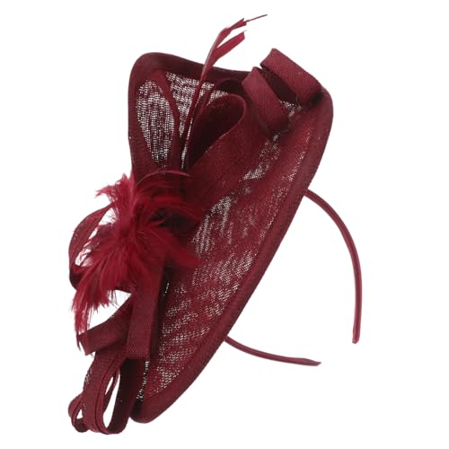 OHPHCALL 1satz Fascinator Hut Für Damen Mit Federn Und Blumen Elegantes Haaraccessoire Für Hochzeiten Und Partys Haarschmuck Für Besondere Anlässe Rotwein-farbton Komfortabler Haarreif von OHPHCALL