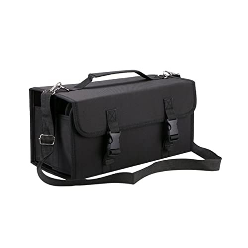 OHPHCALL Fächer Marker Stifte Aufbewahrungstasche Mit Schultergurt Robuste Und Praktische Reißverschlusstasche Schwarz Für Künstler Und Bastler von OHPHCALL