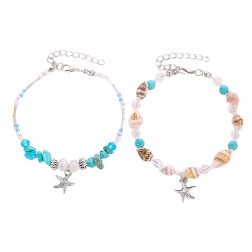 OHPHCALL 2 Stück Boho Teiliges Fußkettchen Damen Muschel Schmuck Strand Armband Perlen Knöchel Dekor Verstellbar Langlebig Modisch für Sommer Beachwear von OHPHCALL