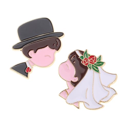 OHPHCALL 2 Stück Braut und Bräutigam Broschen Süße Cartoon Hochzeit Anstecknadeln Romantische Schmuck Pins Festliche Hochzeitsaccessoires für Anzug und Kleid Teiliges von OHPHCALL
