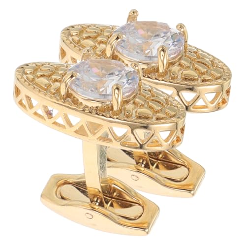 OHPHCALL 2 Stück Goldene Manschettenknöpfe Herren mit Funkelndem Zirkonia Leichtes Metall Schmuck Accessoires für Formelle Hemden Business Meetings Partys und Hochzeitsfeiern Teiliges von OHPHCALL