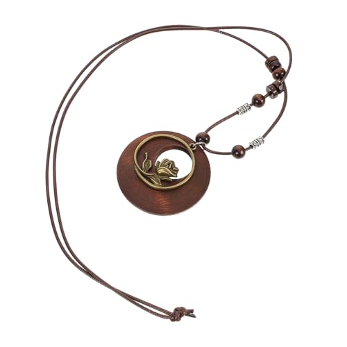 OHPHCALL 2 Stück Lange Halskette mit Holzanhänger Vintage Boho Stil Filigranes Rosenmotiv Leicht und Hautfreundlich für Damen und Herren Vielseitig zu Verschiedenen Outfits Geeignet von OHPHCALL