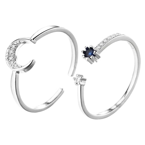 OHPHCALL 2 Stück Verstellbarer Offener Statement Ring Teiliges Einstellbar für Kleine Finger Modischer Schmuck mit Blauem Stein und Funkelndem Mond Komfortabel und Vielseitig Kombinierbar von OHPHCALL